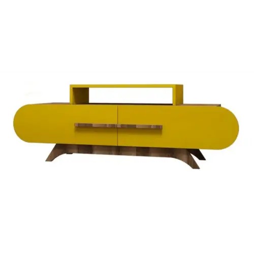 Designerska szafka pod telewizor RTV żółta 145x37x50cm Kalune Design