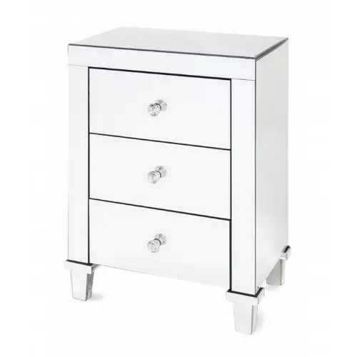 Lustrzana komoda szafka w stylu Glamour z 3 szufladami i uchwytami w kształcie kryształów
