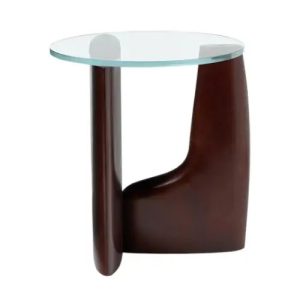 Stolik pomocniczy z drewna topoli ze szklanym blatem Miya Ø50xH53cm