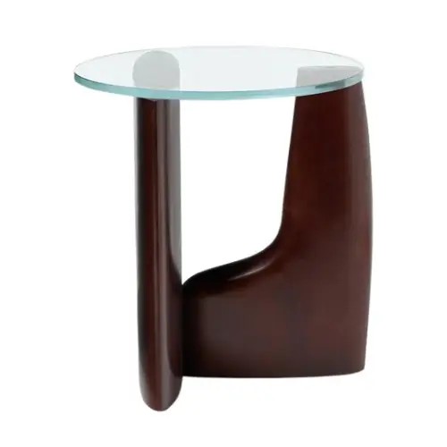 Stolik pomocniczy z drewna topoli ze szklanym blatem Miya Ø50xH53cm