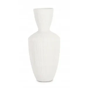 Nowoczesny ryflowany ceramiczny wazon Striped biały Ø20xH47cm BIZZOTTO