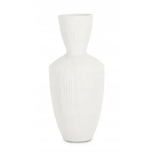 Nowoczesny ryflowany ceramiczny wazon Striped biały Ø20xH47cm BIZZOTTO
