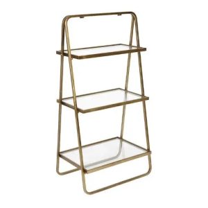 Regał drabinkowy z antycznym wykończeniem i szklanymi półkami Goddess