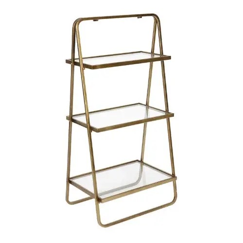 Regał drabinkowy z antycznym wykończeniem i szklanymi półkami Goddess