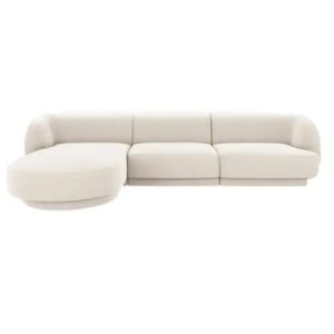 Sofa 4-os narożna lewostronna narożnik Miley Welur jasny beż 255x156x70cm Micadoni