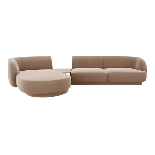 Sofa narożna Miley ze stolikiem narożnik 3-os. welur cappuccino 303x178x70 Micadoni