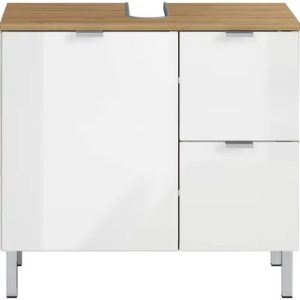 Szafka pod umywalkę dąb / biały połysk 2 szuflady 1 drzwi Germania