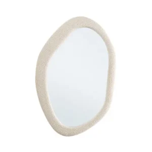 Nowoczesne lustro ścienne organiczne Bouclé białe 59x90cm Bizzotto
