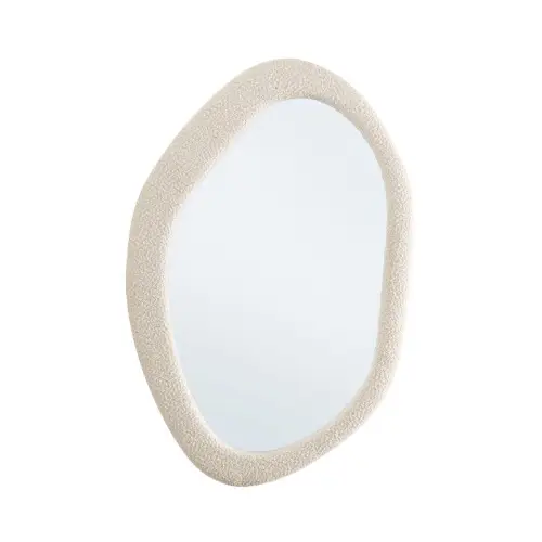 Nowoczesne lustro ścienne organiczne Bouclé białe 59x90cm Bizzotto