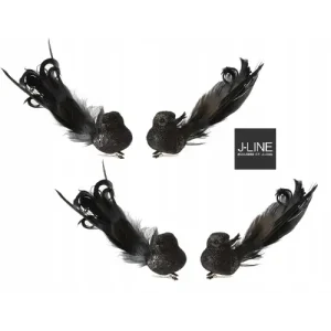 Dekoracyjne ptaszki z piórek czarne brokatowe z klipsem kpl. 4 szt J-Line