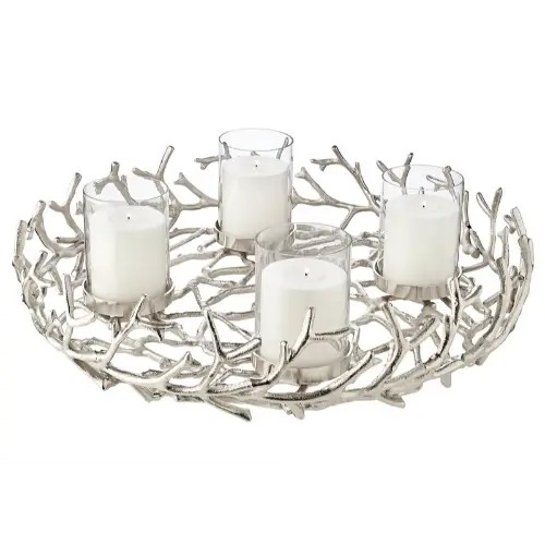 Świecznik Porus Ø55cm srebrny aluminium niklowane na 4 świeczki EDZARD